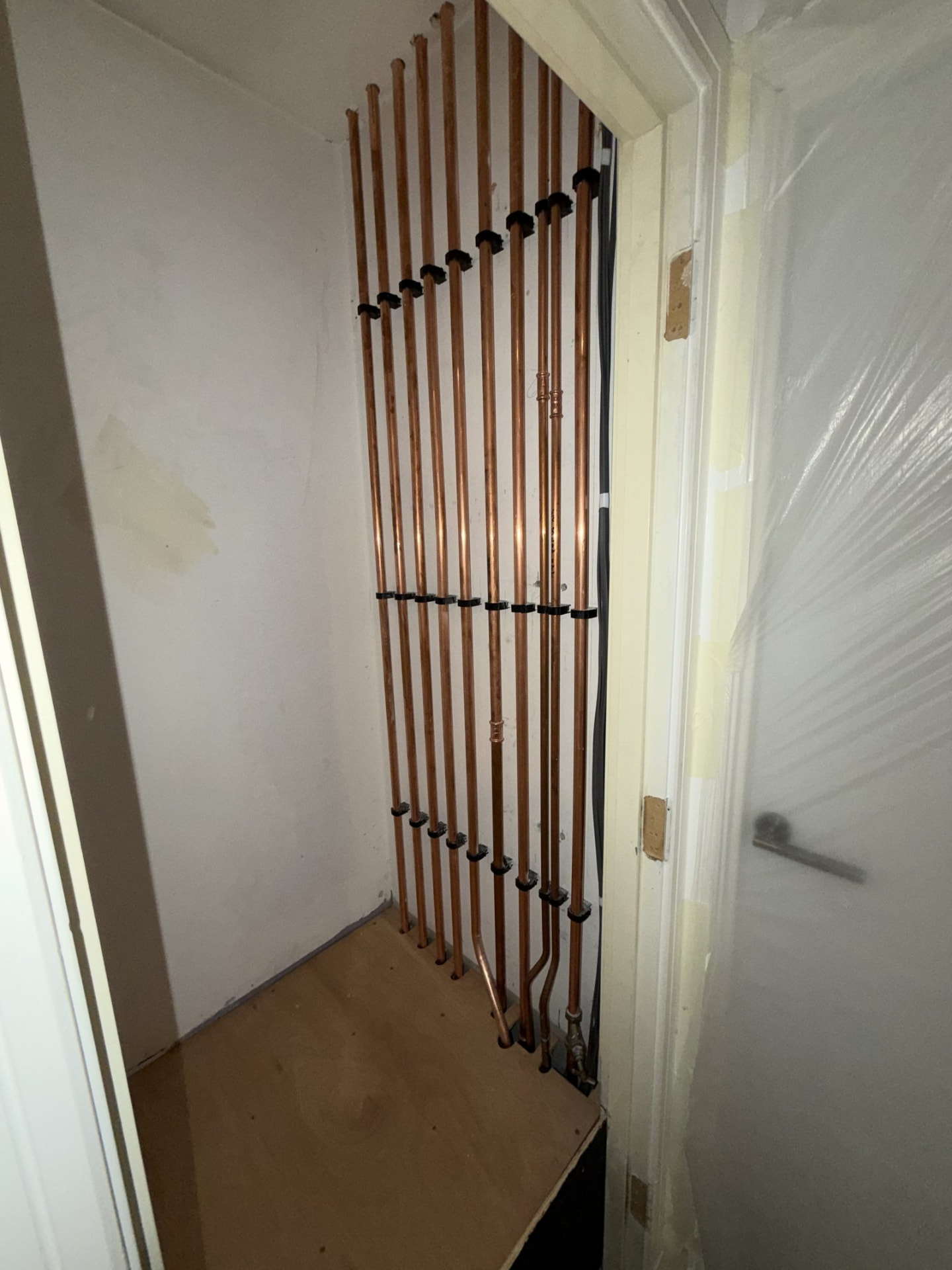 Worcester boiler serviced in an Edinburgh loft space with copper pipework and magnetic system filter